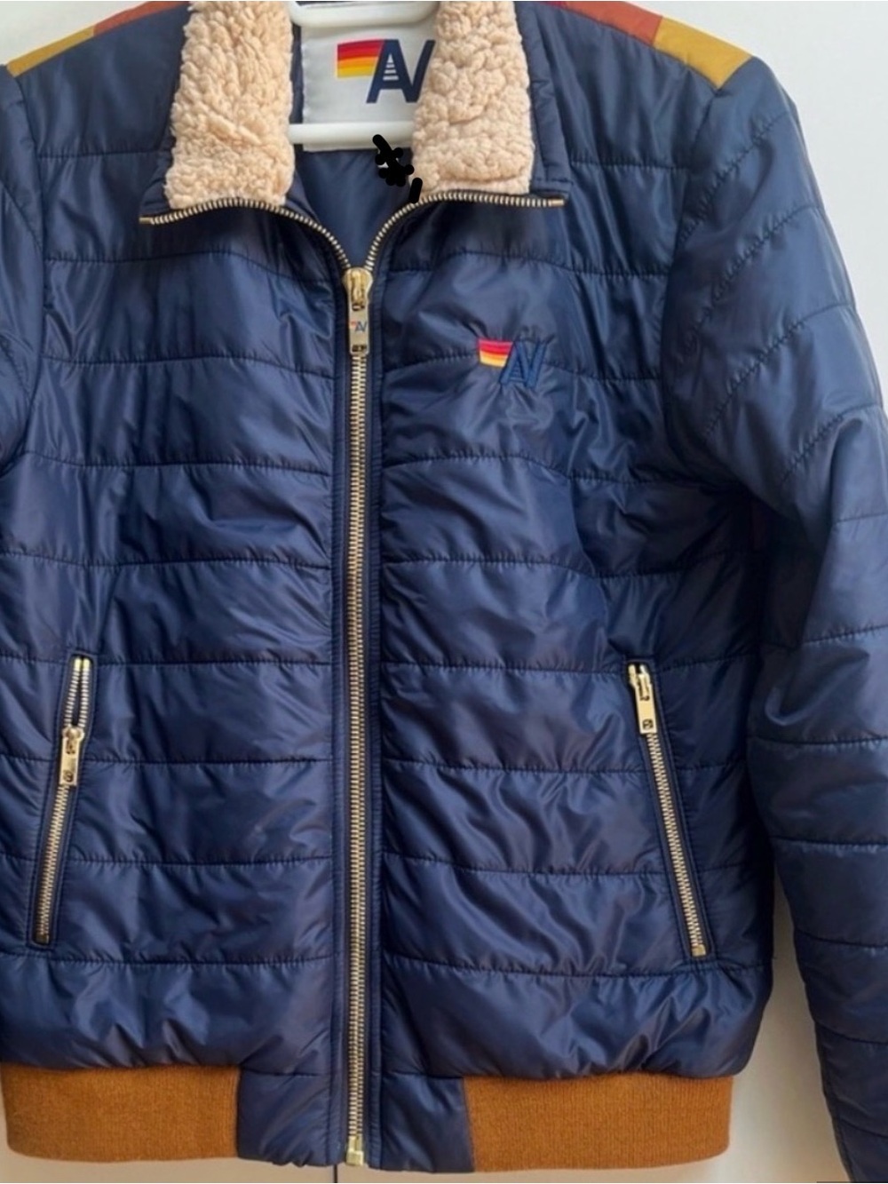 Aviator Nation Navy Quilted Puffer Jacket with Sherpa Collar